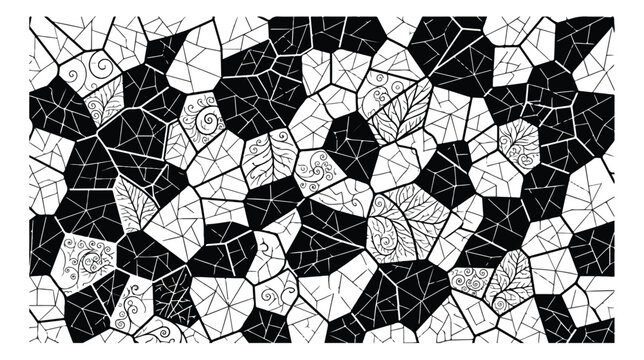 Abstract geometric mosaic pattern, black and white voronoi cell texture, hand-drawn organic line art background for modern surface design
