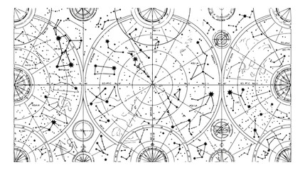 Vintage celestial star map vector, antique astronomical constellation chart, black and white zodiac sky atlas, mystical alchemy background © ali