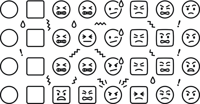Minimalist Stressed And Angry Emoticon Icon Set Featuring Negative Expression Emoji Vector Graphics