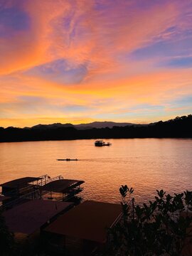 Sunset on the river in Luang Prabang, Laos 