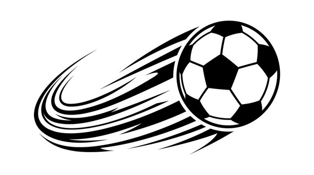 Black and white soccer ball illustration showing high speed motion with curved dynamic trail lines