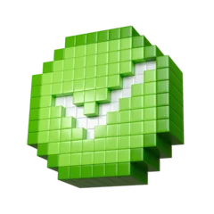 check mark 3D render icon made of green glossy block cubes. yes, verified, approved symbol isolated © FOTOSPLASH