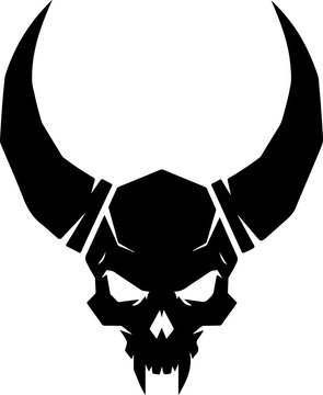 Horned demon skull silhouette with sharp fangs and curved horns