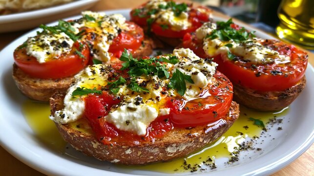 Bread soaked with tomatoes, cheese, and olive oil is a classic Cretan meal.