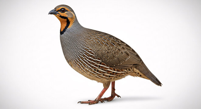 Realistic Chukar Partridge Isolated on White Background with Detailed Plumage