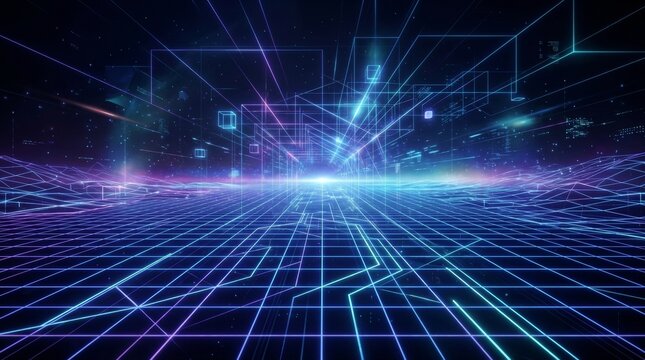 Abstract Digital Data Flowing Through Futuristic Technology Network