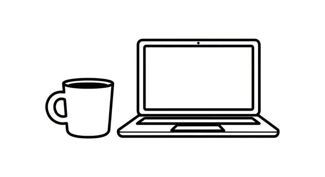 Laptop computer with coffee cup icon.