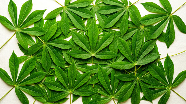 Fresh Green Cassava Leaves Background with Natural Tropical Foliage Texture Pattern