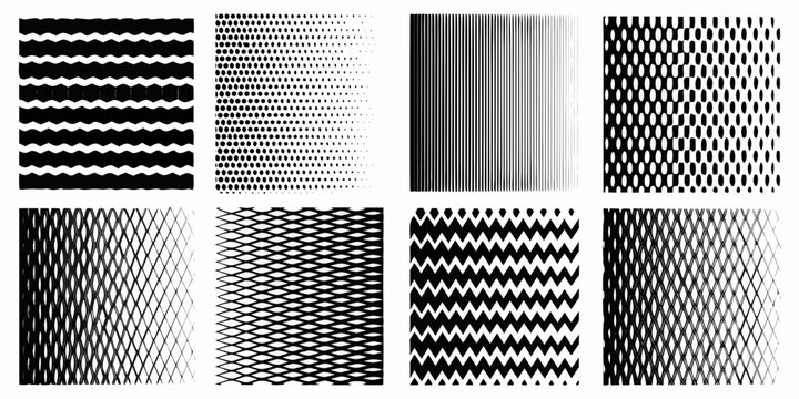 Rectangular Wave Patterns Collection On White Background