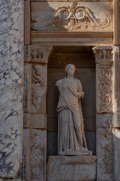 A statue in Library of Celsus Ephesus Ancient city