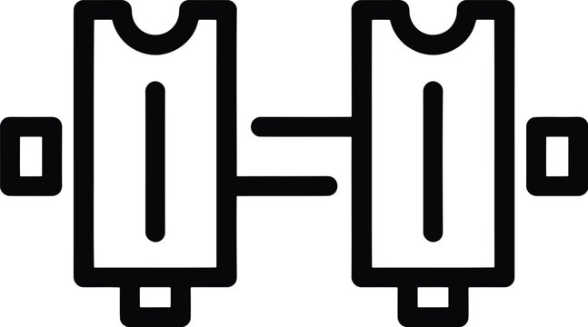 Simple black outline icons of two connected server or database storage units for technology and network design