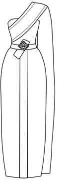 Elegant Thai Chakkri traditional dress drawing, Royal Thai costume illustration.