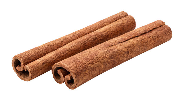 Three cinnamon sticks isolated on a transparent background, excellent for cooking and baking.