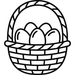 Fototapeta premium Outline icon of basket filled with eggs.