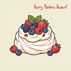 Berry Pavlova Dessert Vector © Yunita