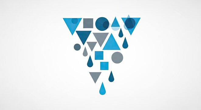 Blue geometric shapes forming a triangle pattern.
