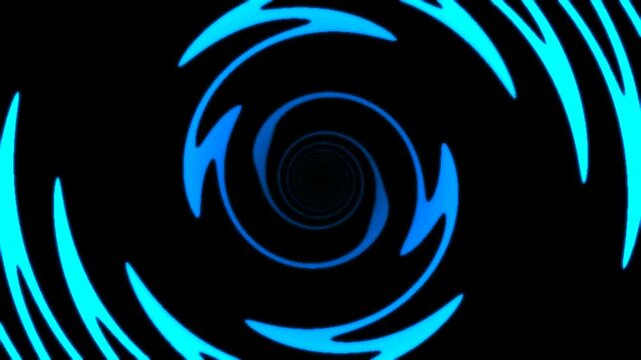 Abstract swirling vortex of blue lightning bolts against a black background, creating a sense of energy and motion.