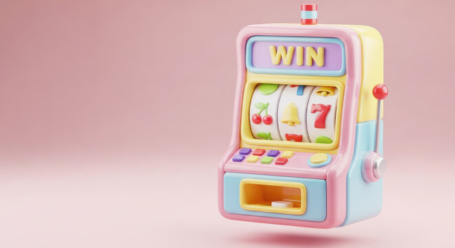 3d slot machine with casino symbols isolated on soft background representing gambling, jackpots and luck