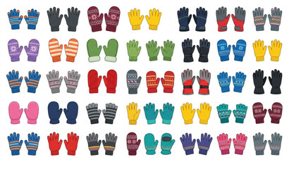 Flat Gloves Vector EPS 10 Colorful Winter Clothing Collection Isolated on White © joy