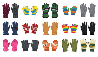 Colorful Gloves Vector Set EPS 10 Winter Gloves Collection Isolated on White Background © joy