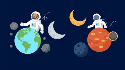 astronaut floating in outer space universe background bundle set © foxndeer