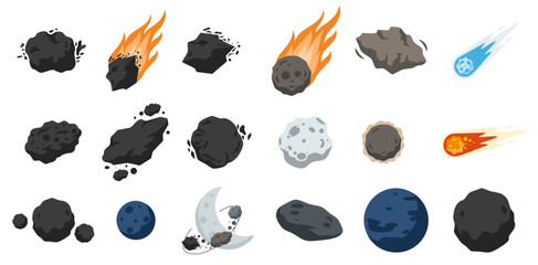 cartoon space asteroid comet and meteor elements bundle set © foxndeer