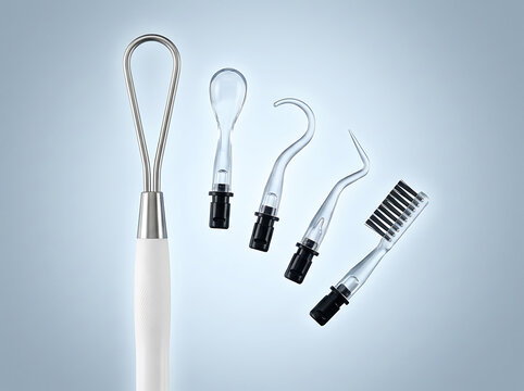 Dental tools and attachments on white background