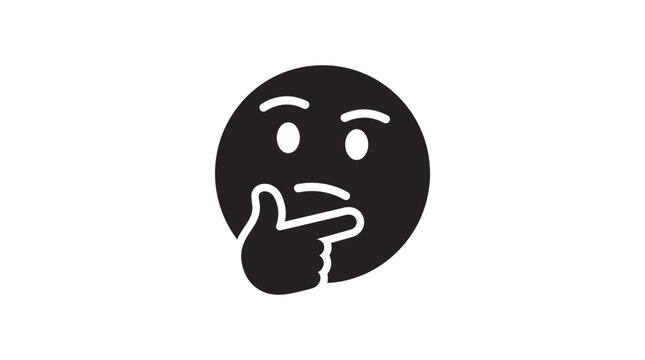 World Emoji Day, Emoji, Emoji silhouette, Thinking face, puzzled emoticon, black icon, white lines, expressionless isolated on White Background Emoji icon, Emoticon, Reaction icon