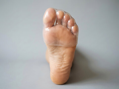 Human foot with toe protector on light background