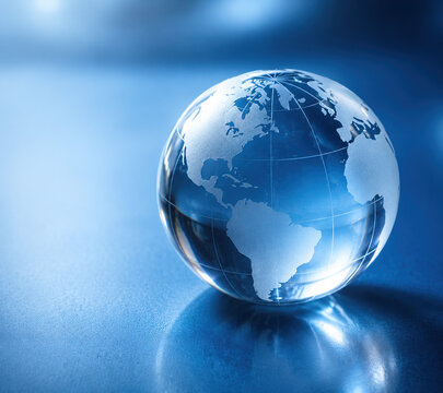 Crystal glass globe representing global network and connectivity