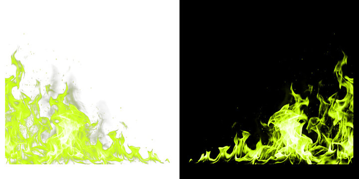 Toxic green fire element and radioactive flame border for fantasy magic and science fiction visual design assets.