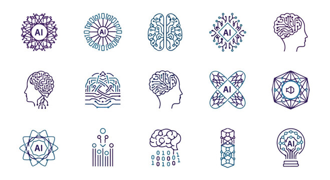 Artificial intelligence technology symbols and circuit brain concepts