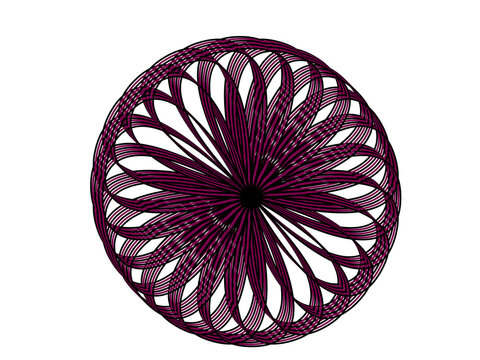 Dark purple circular geometric spirograph pattern, abstract vortex line art wheel vector