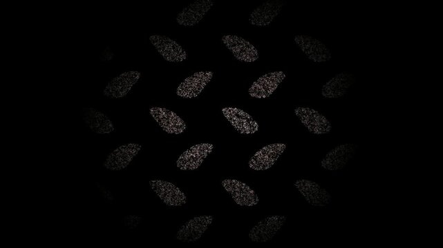Abstract pattern of dark oval shapes with a textured surface against a black background.