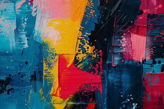 Abstract acrylic painting with bold colors and splashing strokes, modern style