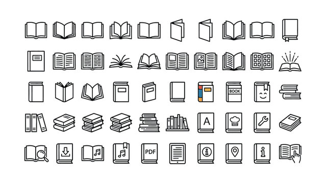 Collection of various book icons in different styles and formats for educational or reading concepts  elearning and literature symbols