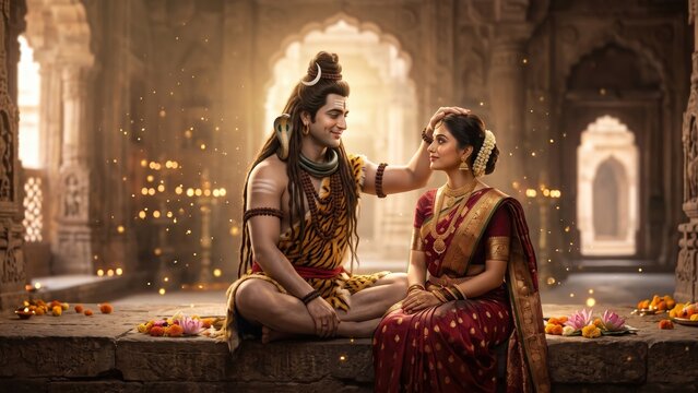 Lord Shiva Blessing Goddess Parvati &ndash; Divine Grace and Protection