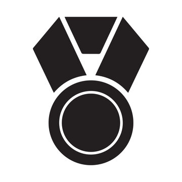 Black and white medal icon with a ribbon and circular central element on a transparent background award badge black-and-white