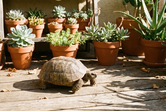Tortoise Succulent Garden Outdoor Sunlight Patio Exotic Pet
