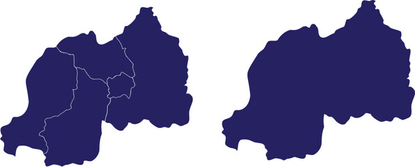 Rwanda Map Set with and without Administrative Borders in Dark Blue Flat Design Isolated on White Background © sufyan