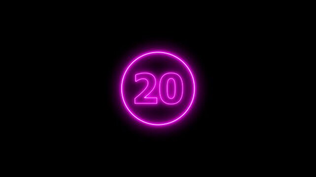 Neon line Circle countdown timer animation from 25 to 0 second animation on black background with alpha channel. 25 second countdown timer animation,Negative Countdown. Countdown video 4k videos