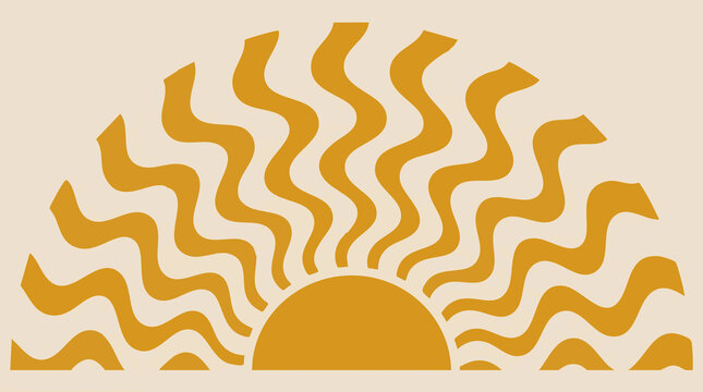 Minimalist abstract sun illustration with wavy golden rays on a light background