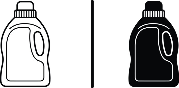 Laundry detergent plastic jug bottle icon vector illustration set in line art