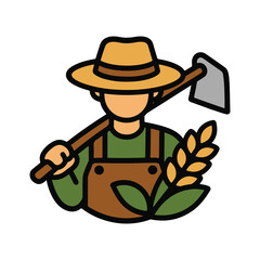 Obraz premium Minimalist farmer character mascot in straw hat and overalls for agriculture branding