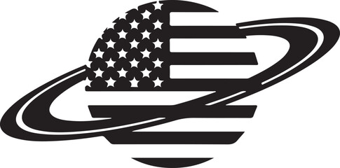 American Flag Planet Saturn Black White Patriotic Space Vector © Khilal