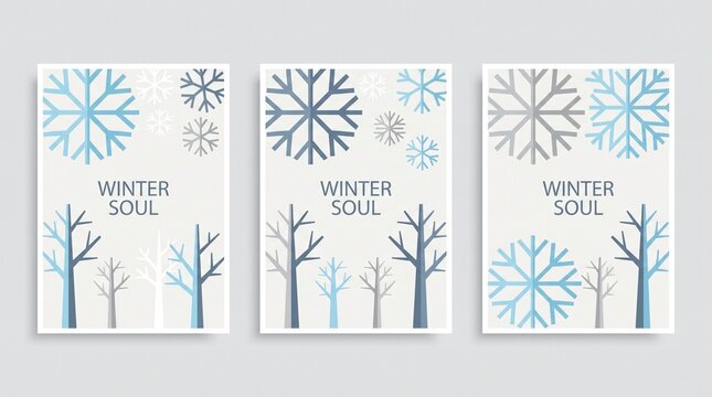 Winter soul decorative seasonal snowflakes and tree vector set with snowflake