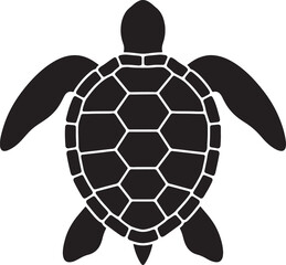 Black silhouette of a sea turtle viewed from above, isolated on a white background, flat for ocean, marine life, and nature themes also transparent background © PixelSaga MH2 