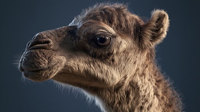 Camel's young head shown close up.