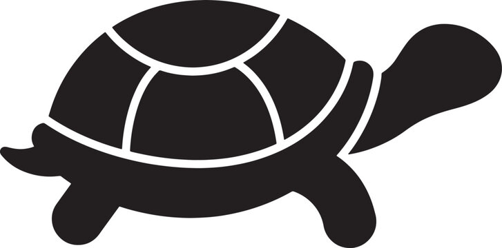 Simple black silhouette of a small turtle viewed from the side, isolated on a white background, flat for nature and wildlife themes also transparent background