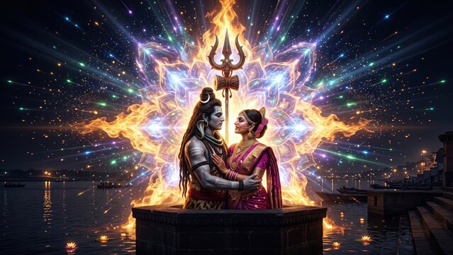 Lord Shiva and Goddess Parvati &ndash; Cosmic Divine Energy Aura
